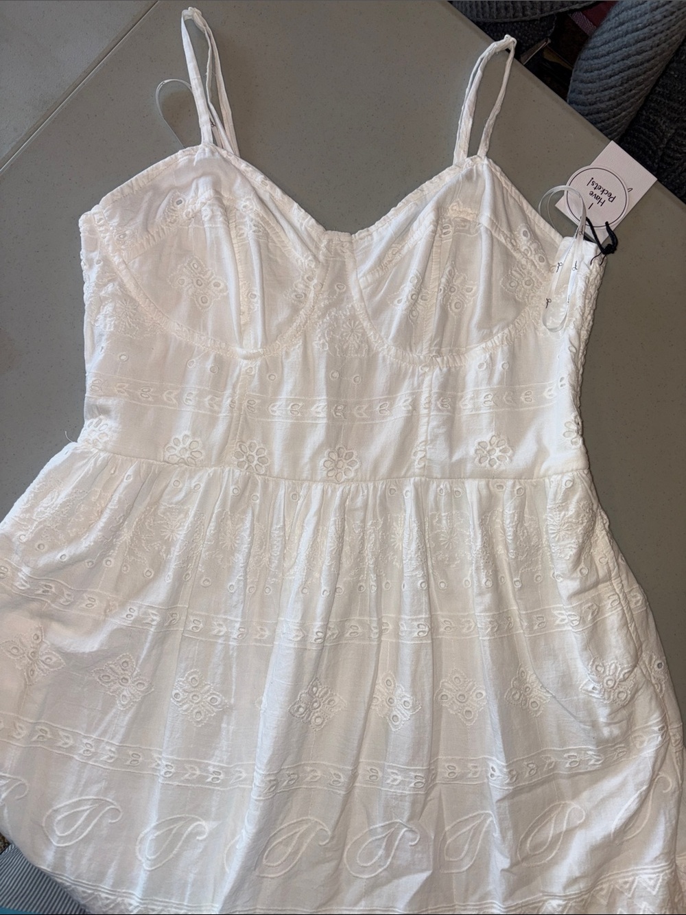 Japna White Cotton Eyelet Embroidered Maxi Dress XL Boho Sundress